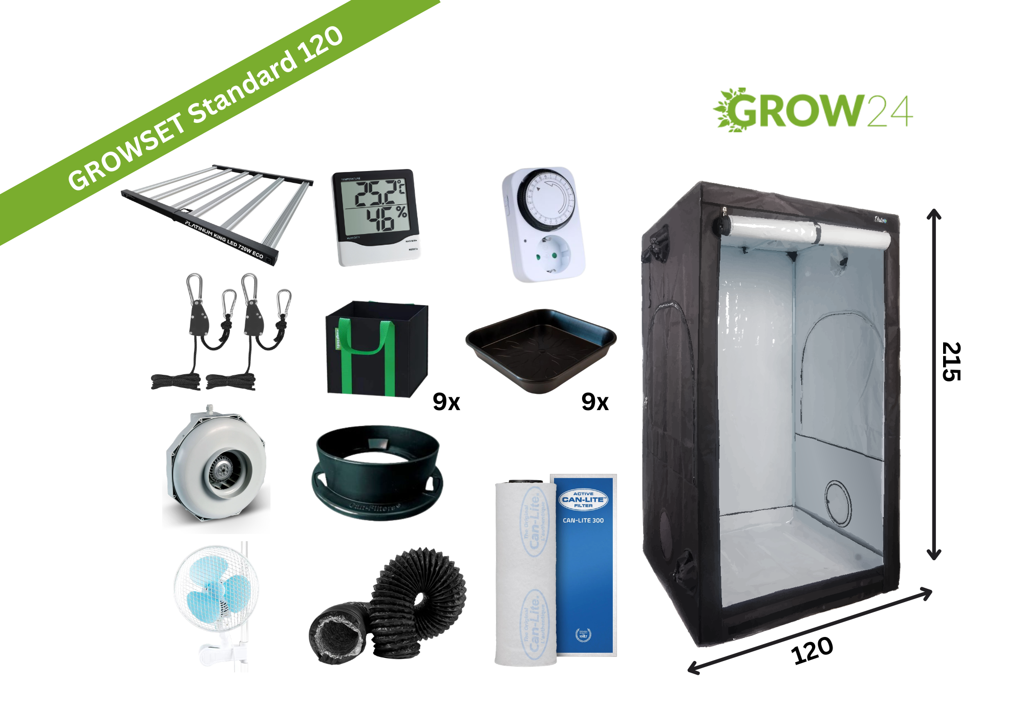 Growbox Komplettset 120x120x215 - Essential LED Performance