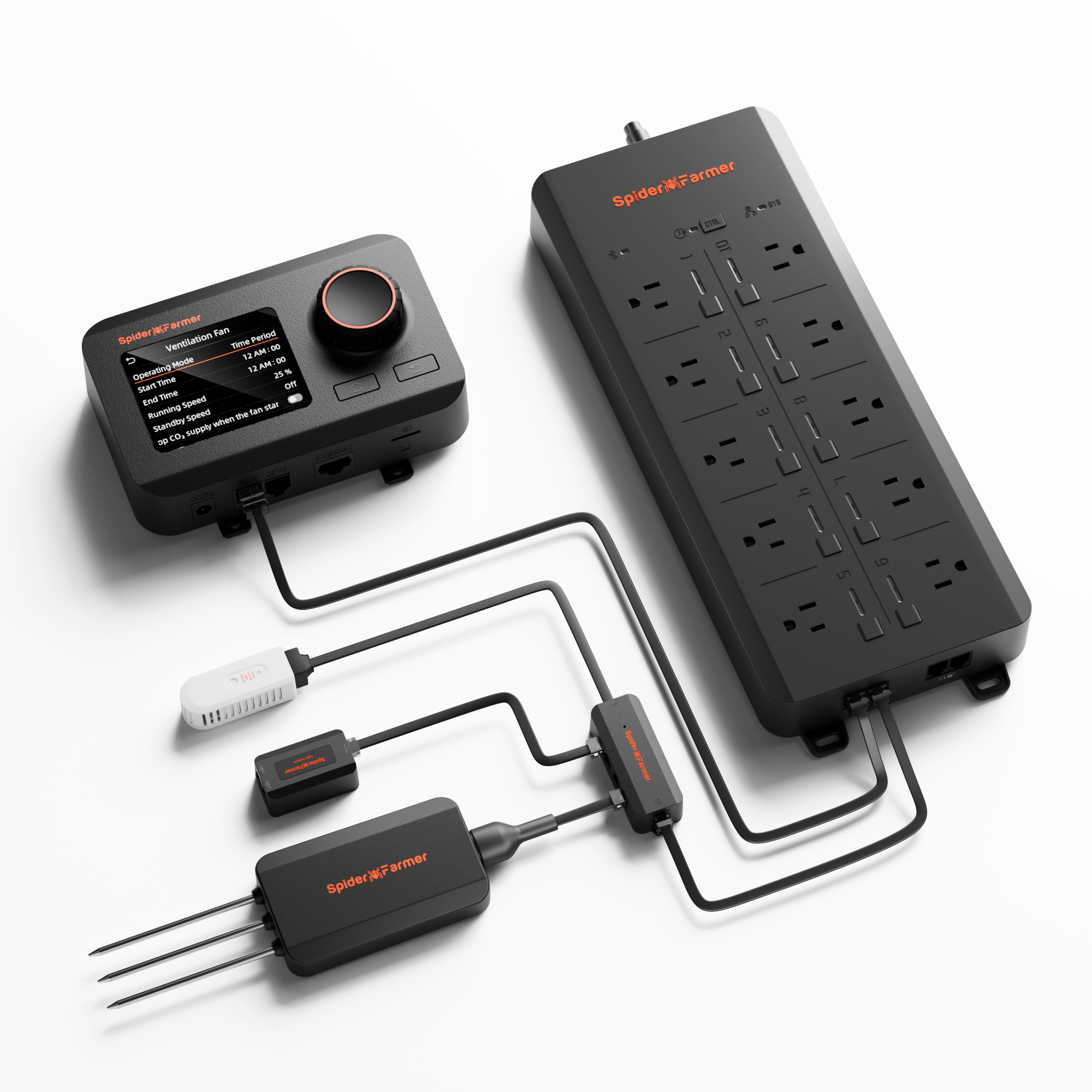Spider Farmer GGS-controller & AC10 – slimme stekkerdoos met 10 aansluitingen voor klimaatregeling