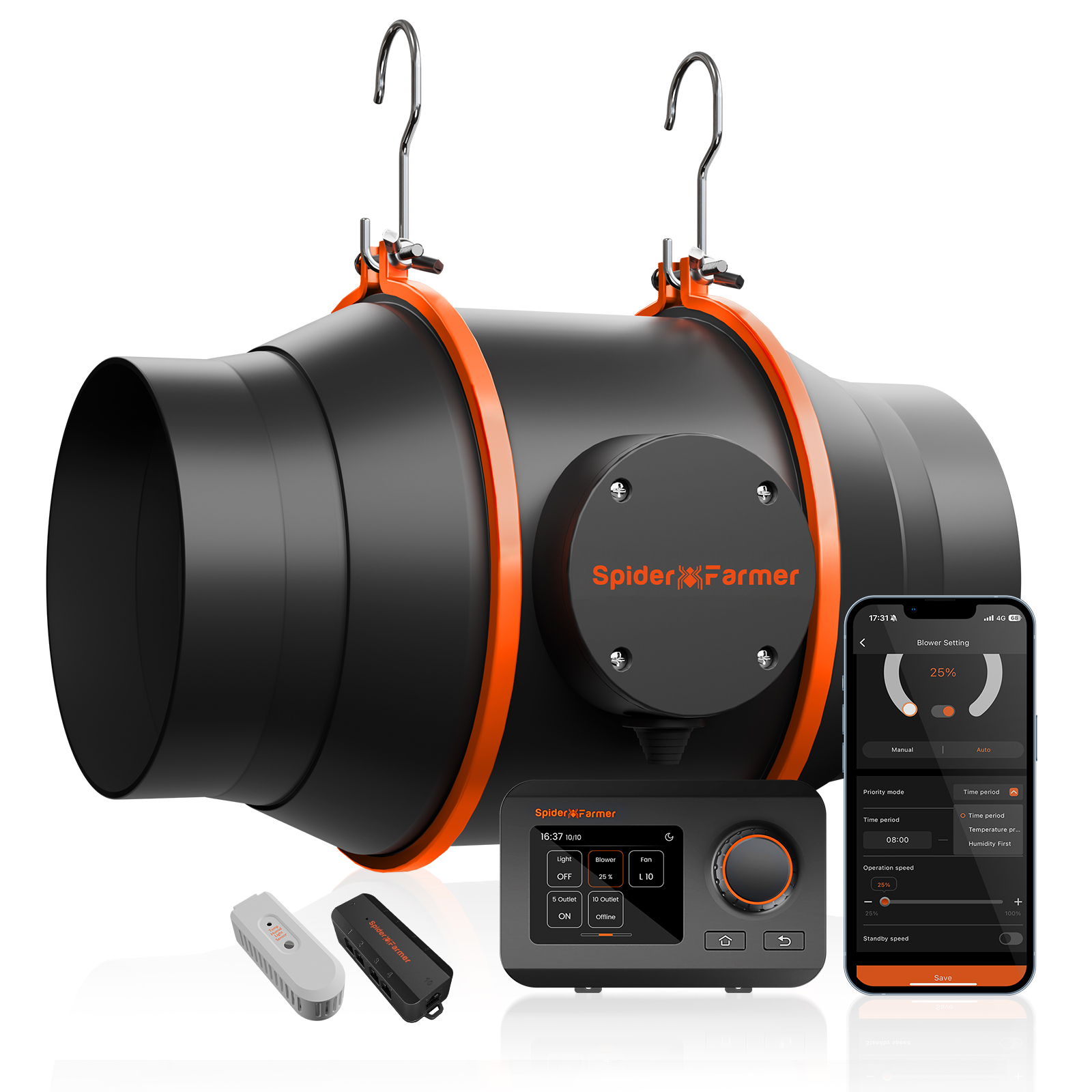 Spider Farmer 150mm Inline-Ventilator mit GGS Controller – 402 CFM