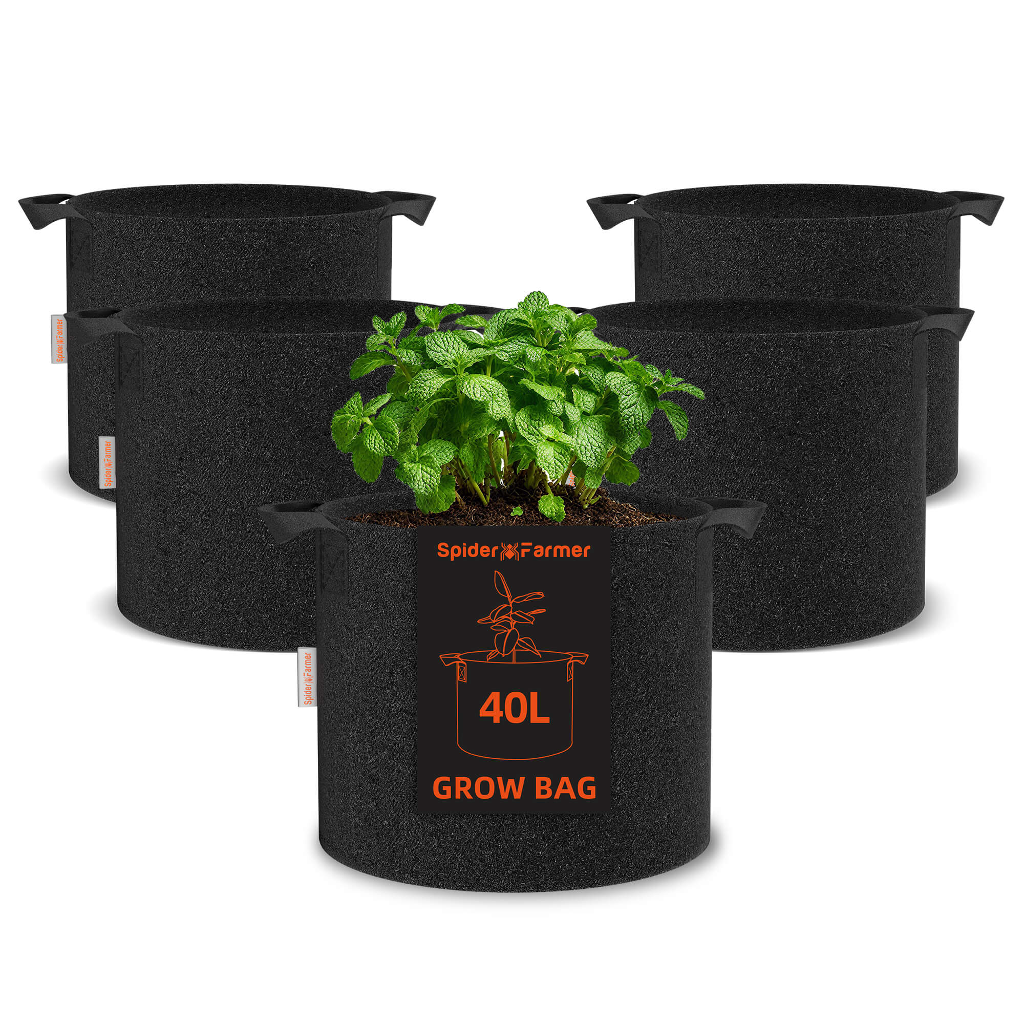Spider Farmer 5er-Set 40 L Pflanzsäcke aus Filzstoff mit Griffen
