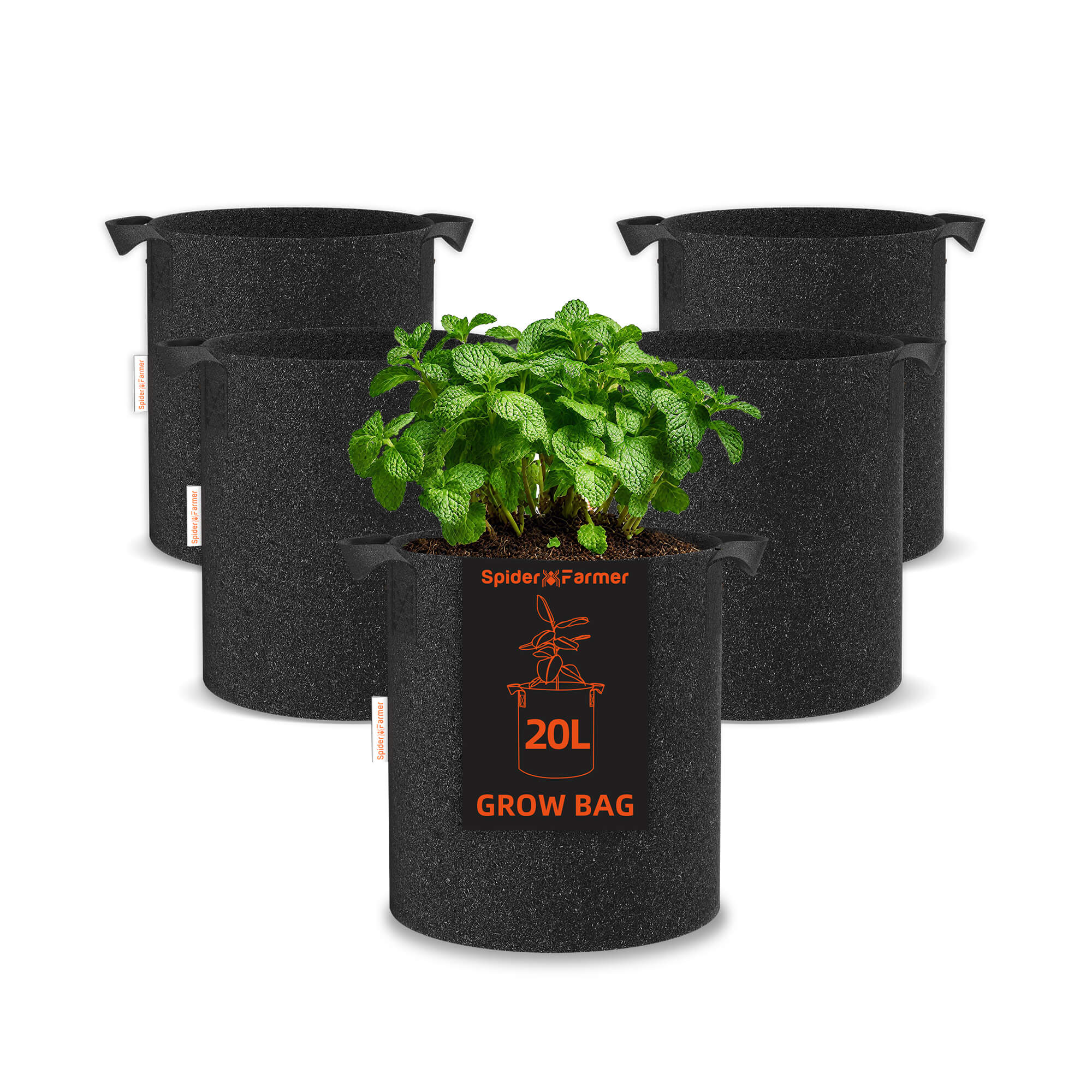 Spider Farmer 5er-Set 20 L Pflanzsäcke aus Filzstoff mit Griffen