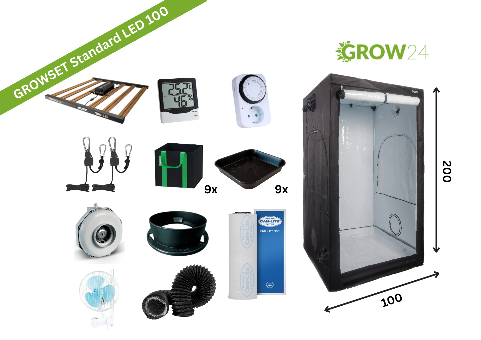Growbox Komplettset 100x100x200 – Essential LED Performance